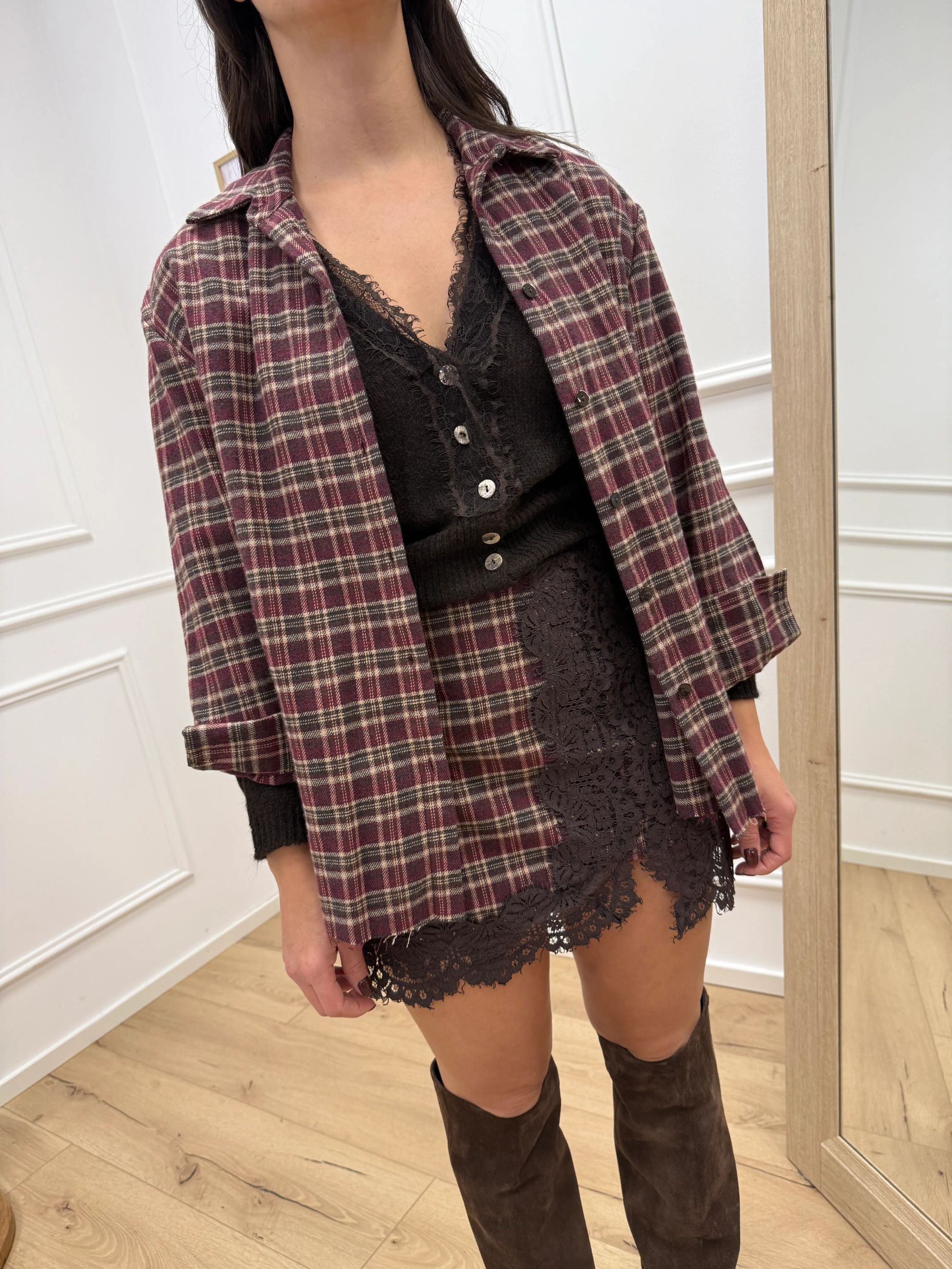 Gonna mini in flanella vino, moro con pizzo - HaveOne