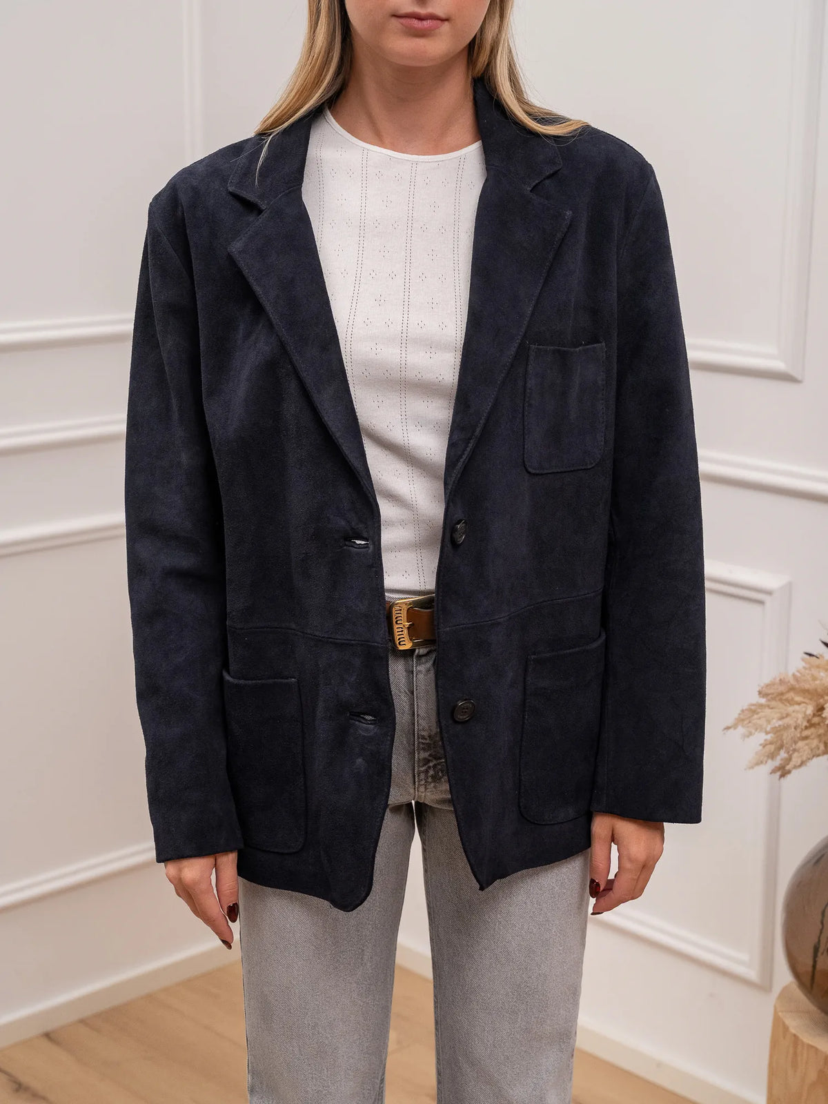 Giacca blu in vera pelle scamosciata - Vicolo