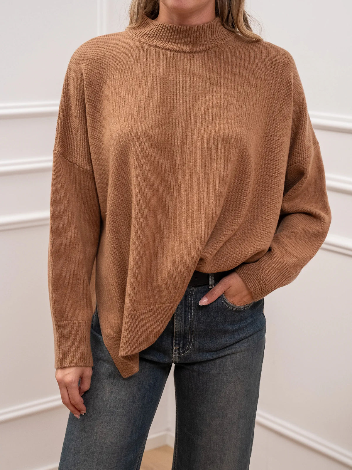 Maglia girocollo spacchi laterali in 100% lana - Philia Loft