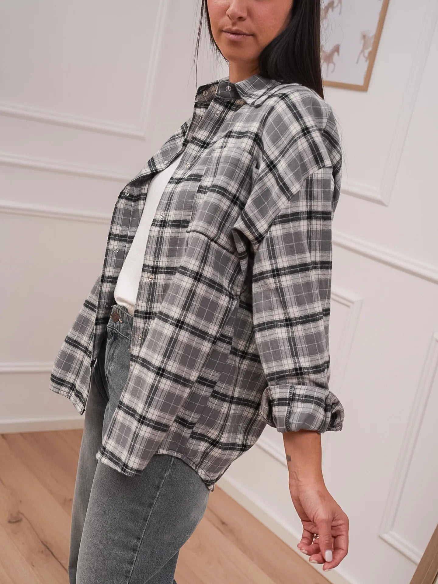 Camicia check grigia stampa rock sul retro - Tensione In