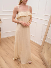 Vestito in modal crema spalline con pizzo - SoAllure