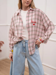 Camicia check rosa ricami Amour - Crispy