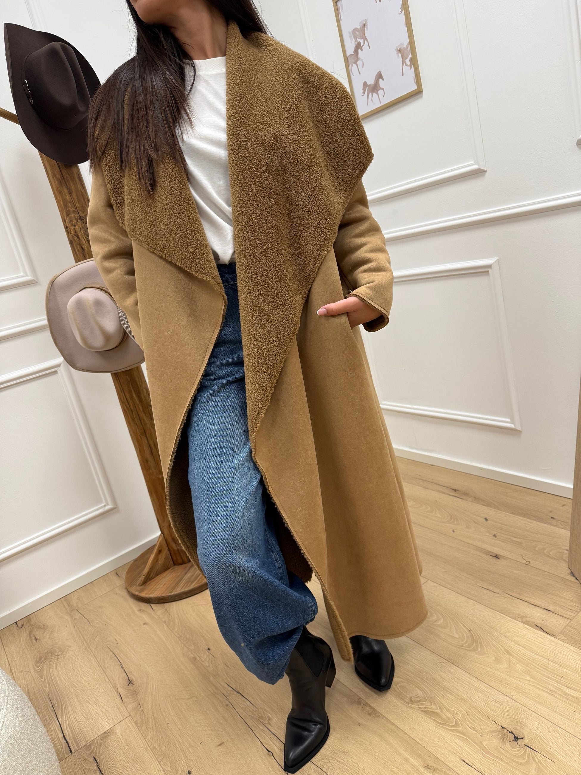 Cappotto montone lungo camel - Philia Loft