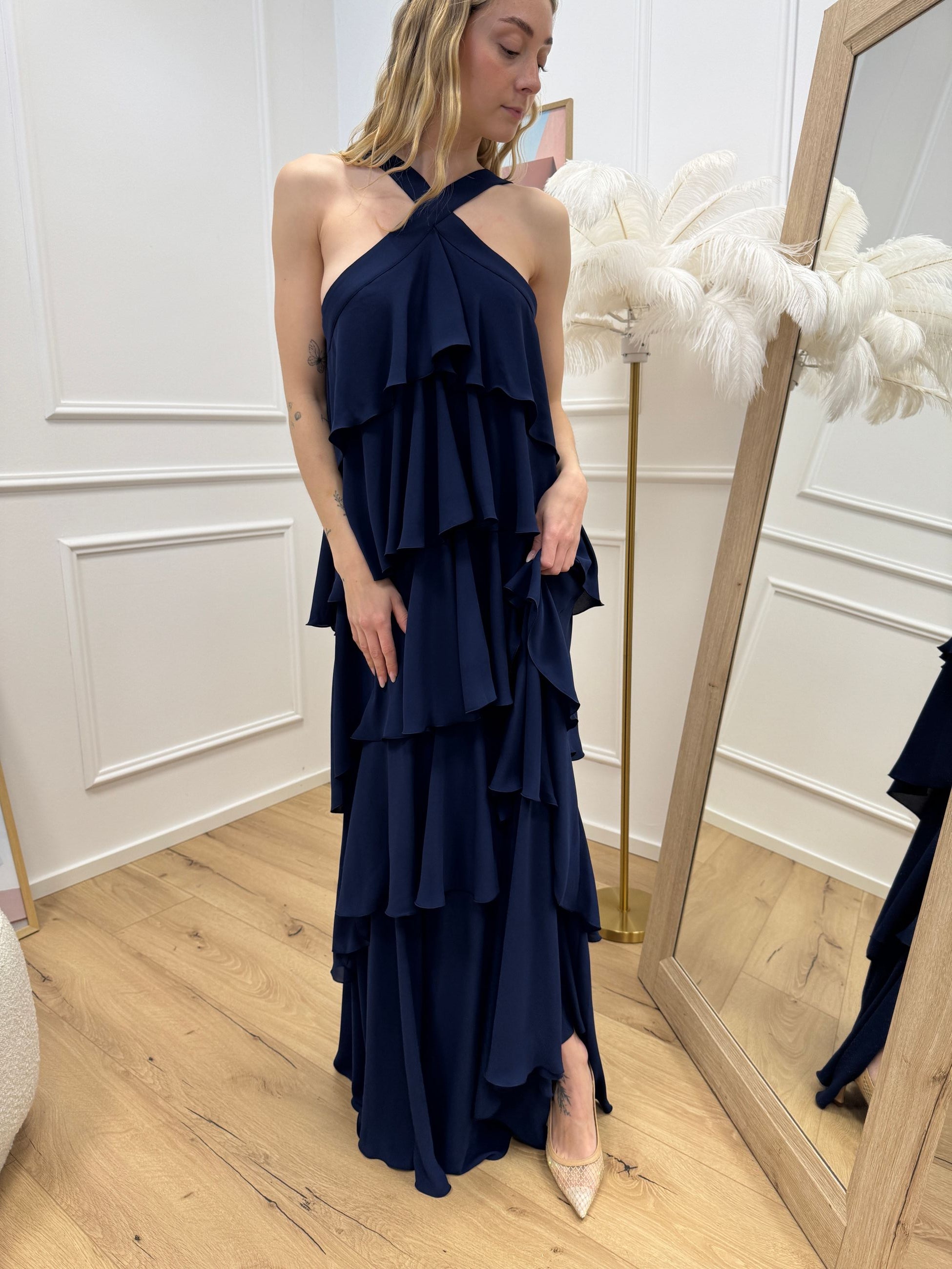 Vestito Lilly blu notte a balze - Silence Limited