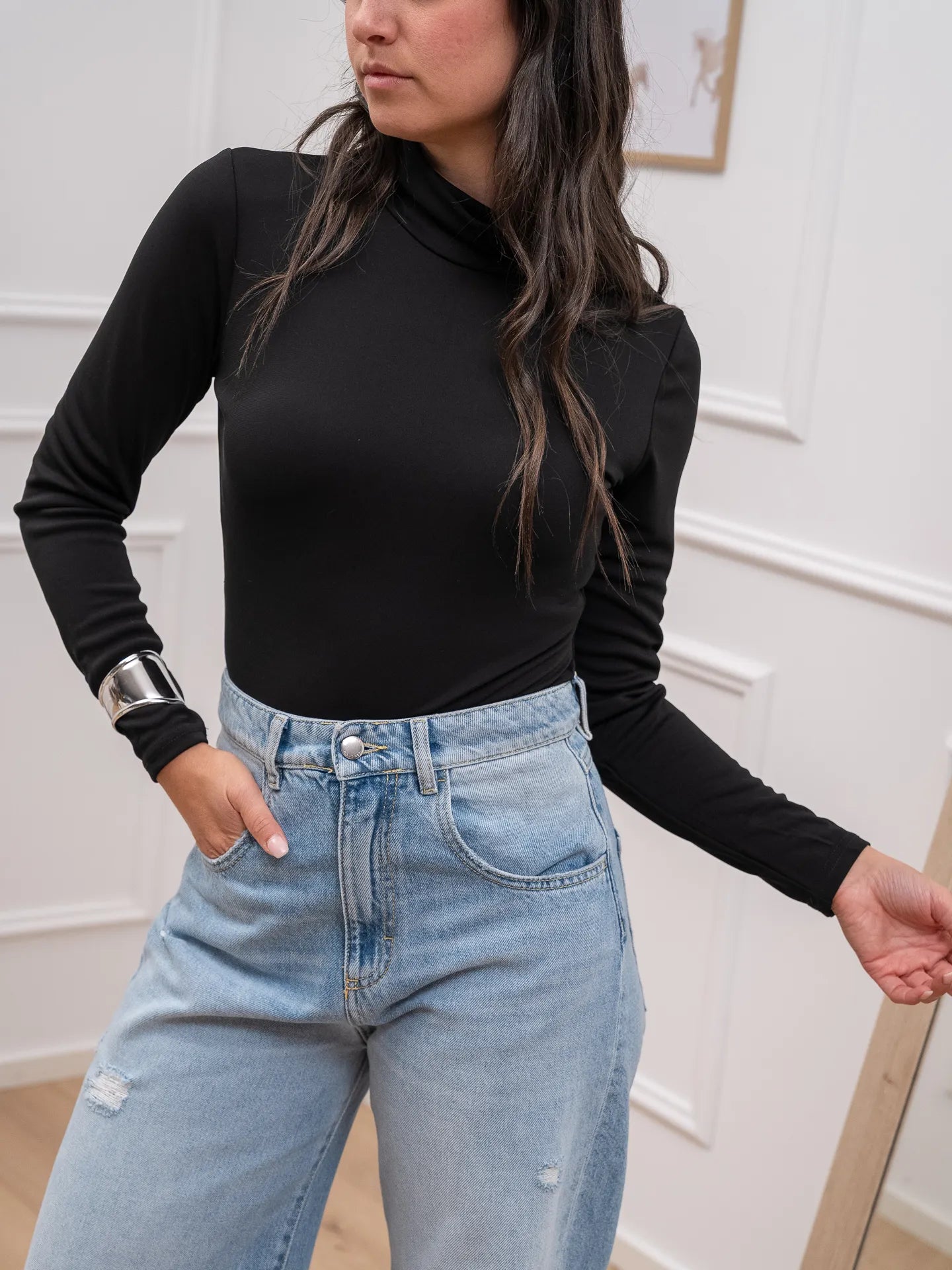 Body collo alto nero a manica lunga - Glamorous