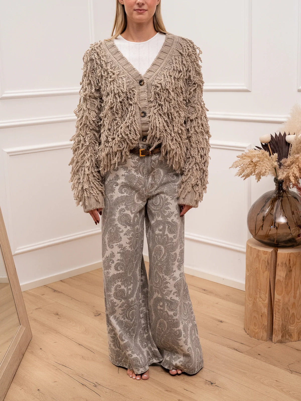Cardigan peluche sfrangiato burro - Vicolo