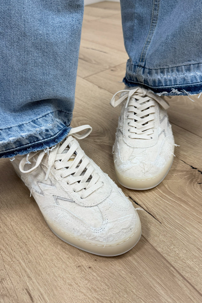 Sneakers off white canvas effetto strappato - Moaconcept