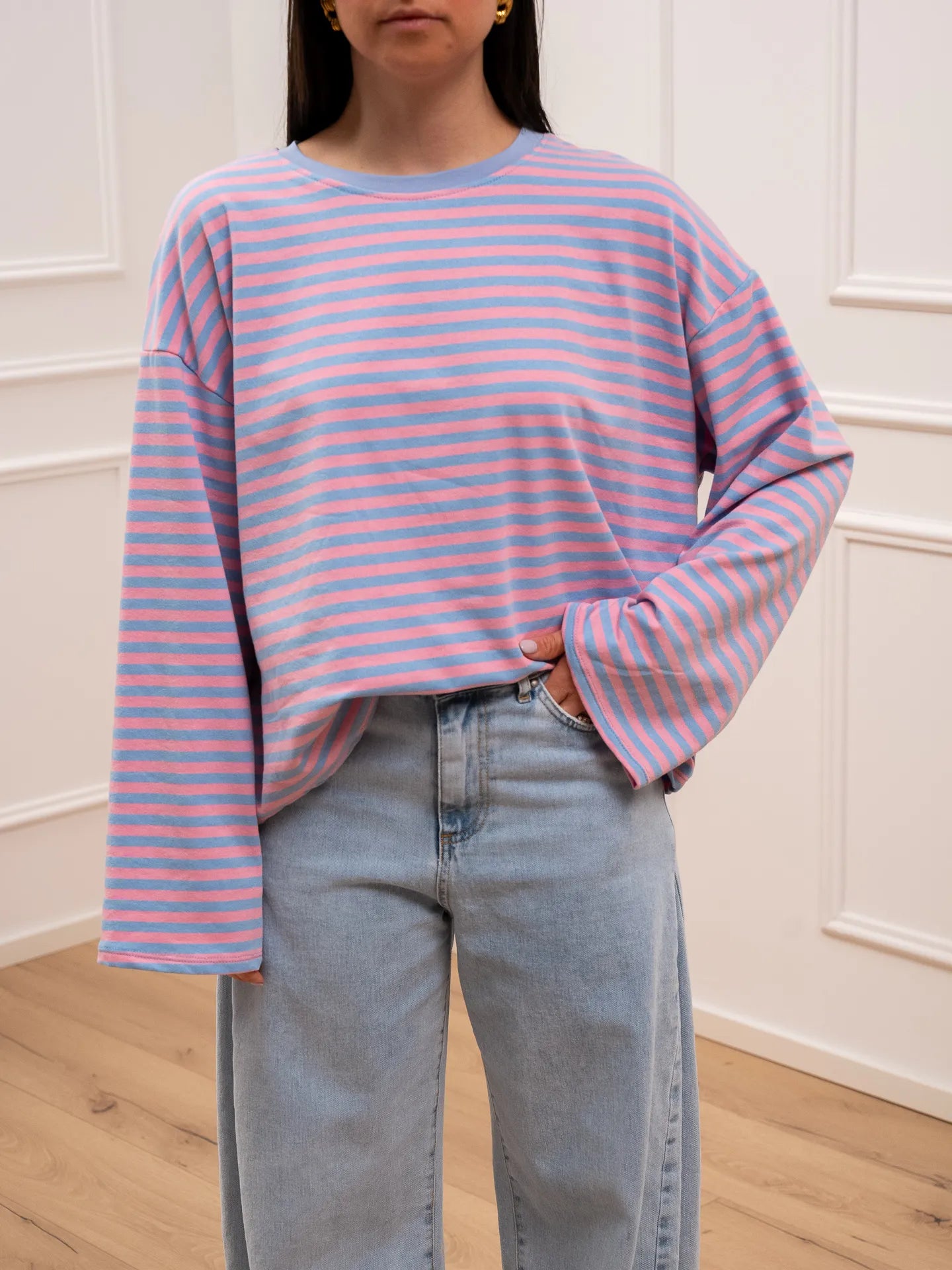 T shirt Stripe rosa e celeste - Crispy