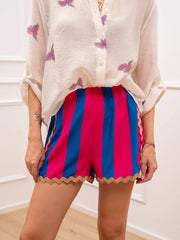 Shorts riga celeste, fucsia bordi ondulati sabbia - HaveOne
