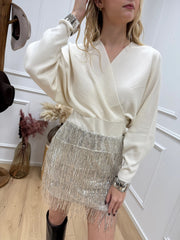 Maglia pipistrello panna incrociata sul retro - HaveOne