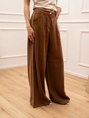 Pantaloni soft touch tabacco con pinces - HaveOne