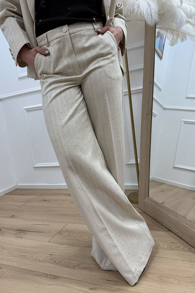 Pantaloni burro gessati con paiellettes - Vicolo