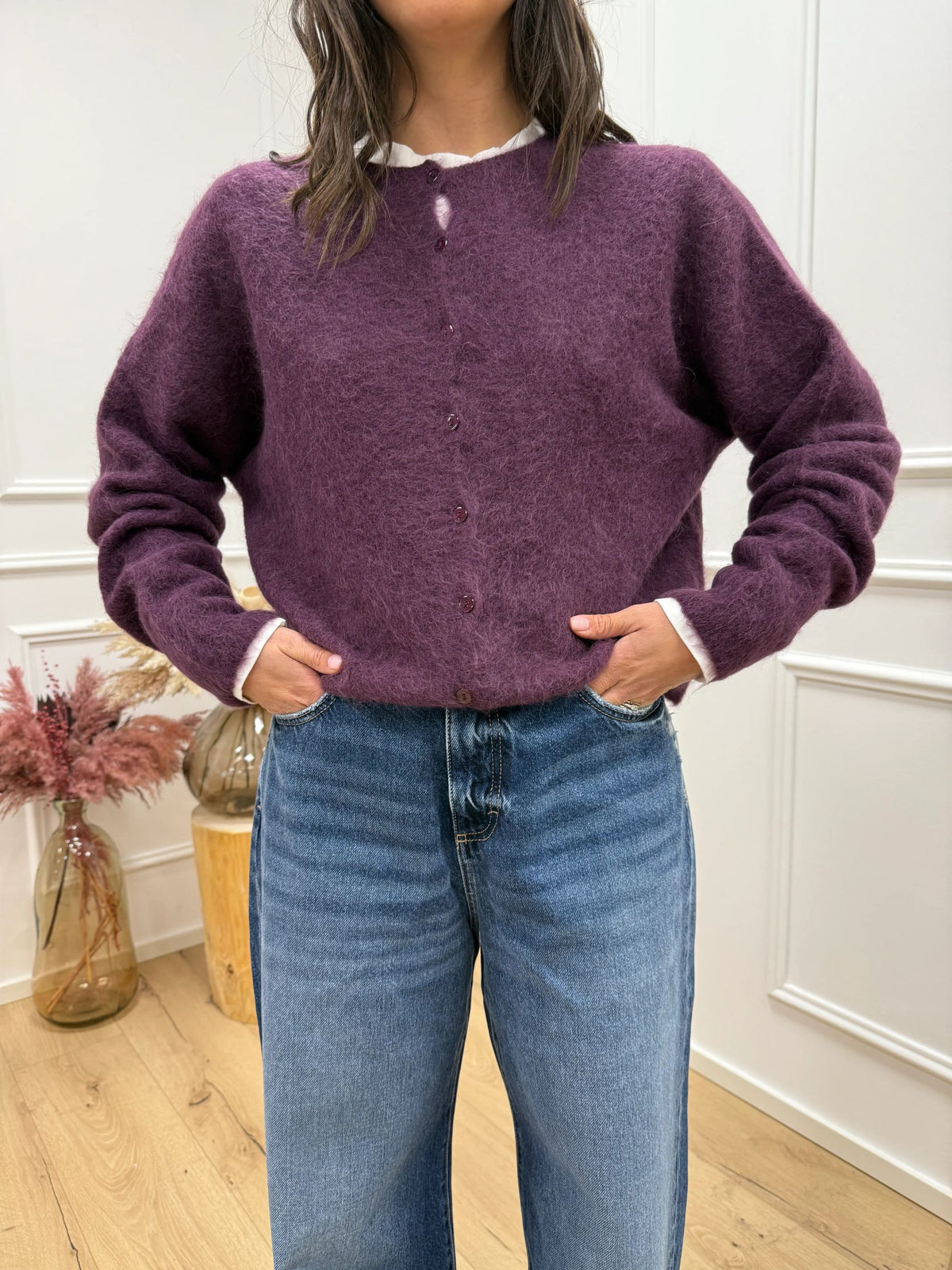Cardigan soffice melanzana in alpaca - Kontatto
