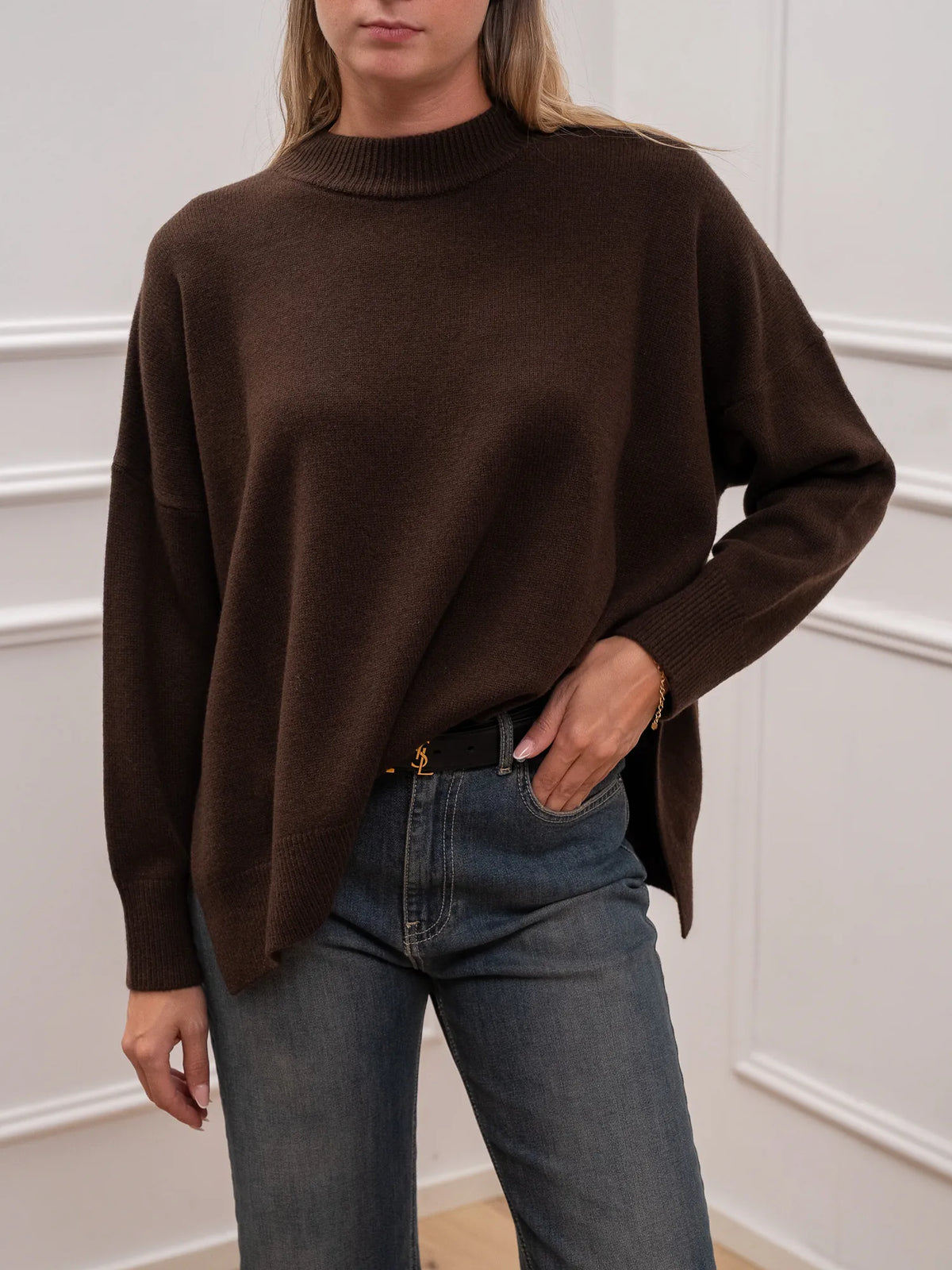 Maglia girocollo spacchi laterali in 100% lana - Philia Loft