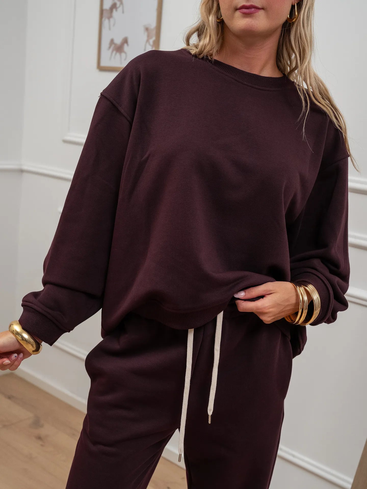 Felpa basic vinaccia manica arricciata - Vicolo