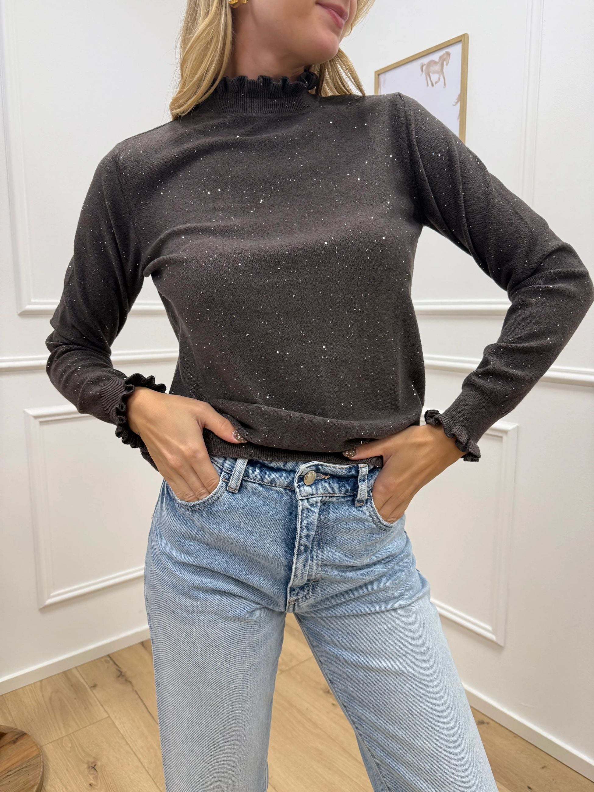 Maglia rouches moro micropaillettes - HaveOne
