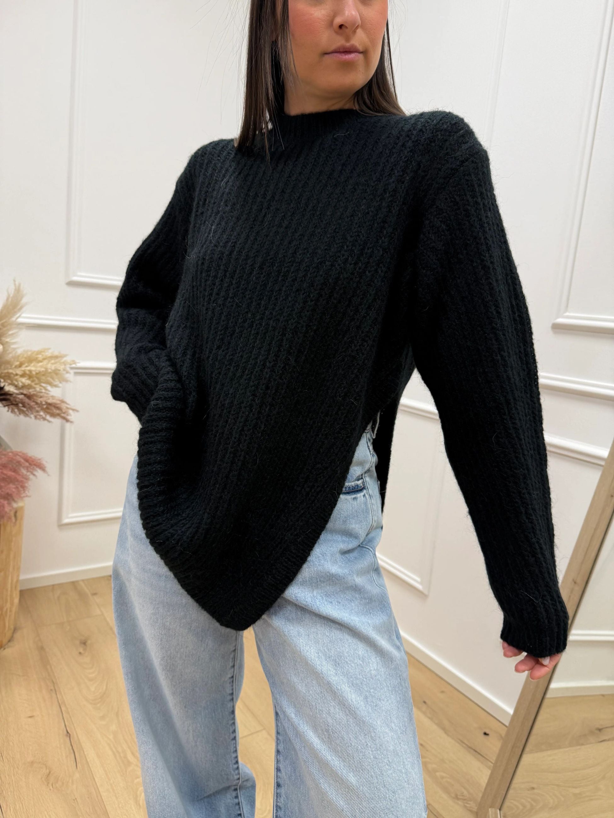 Maxi maglia nera con spacco misto mohair - Kontatto