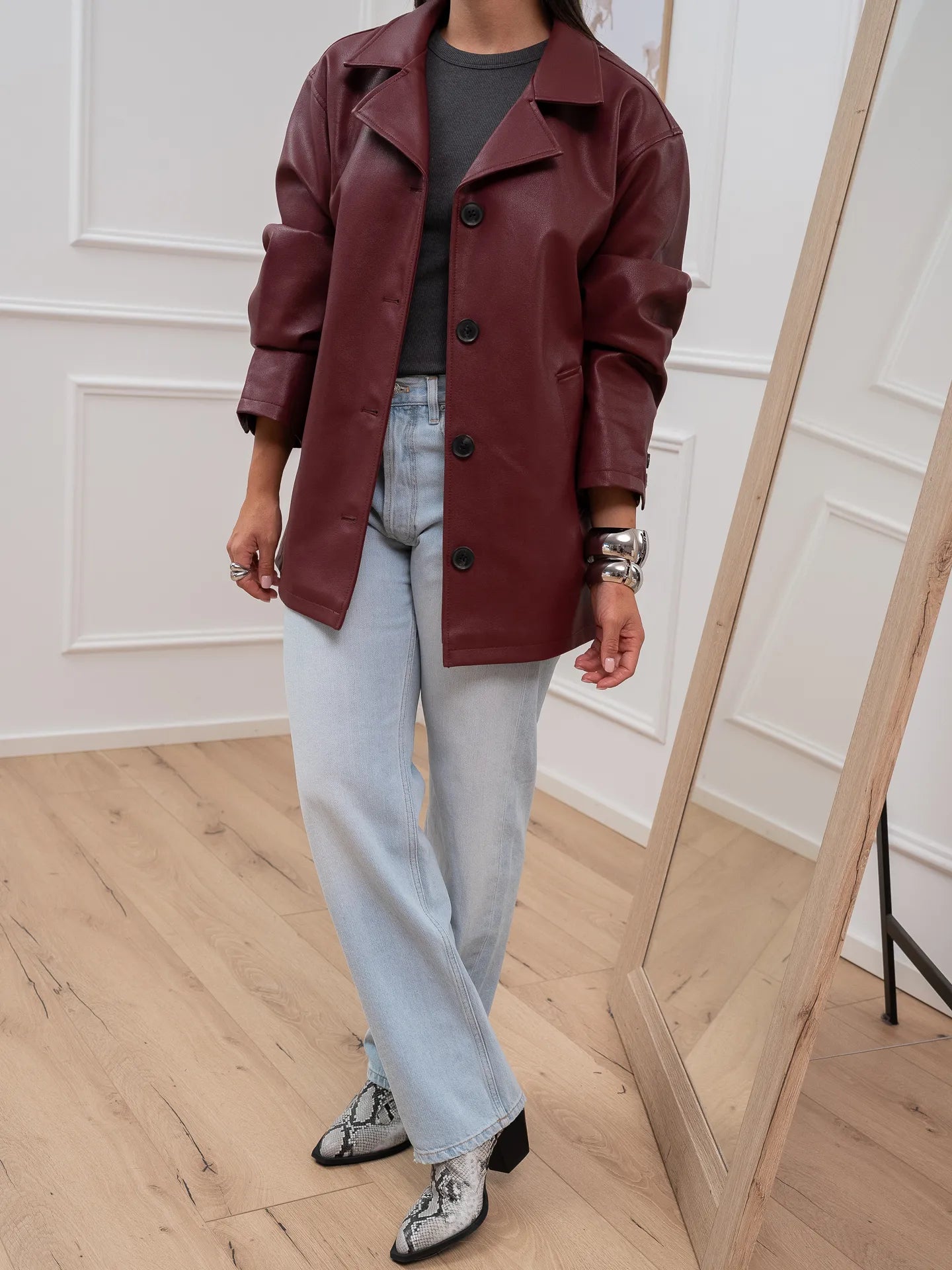 Giacca over in ecopelle bordeaux - JJXX