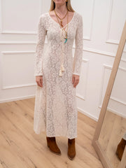 Vestito in pizzo burro lungo con laccetti - Glamorous
