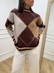 Maglia rombi bordeaux, budino, camel, rosa - HaveOne