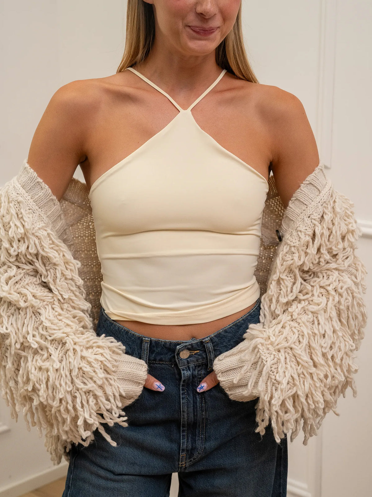 Top Cross elasticizzato burro con scollo america - Vicolo