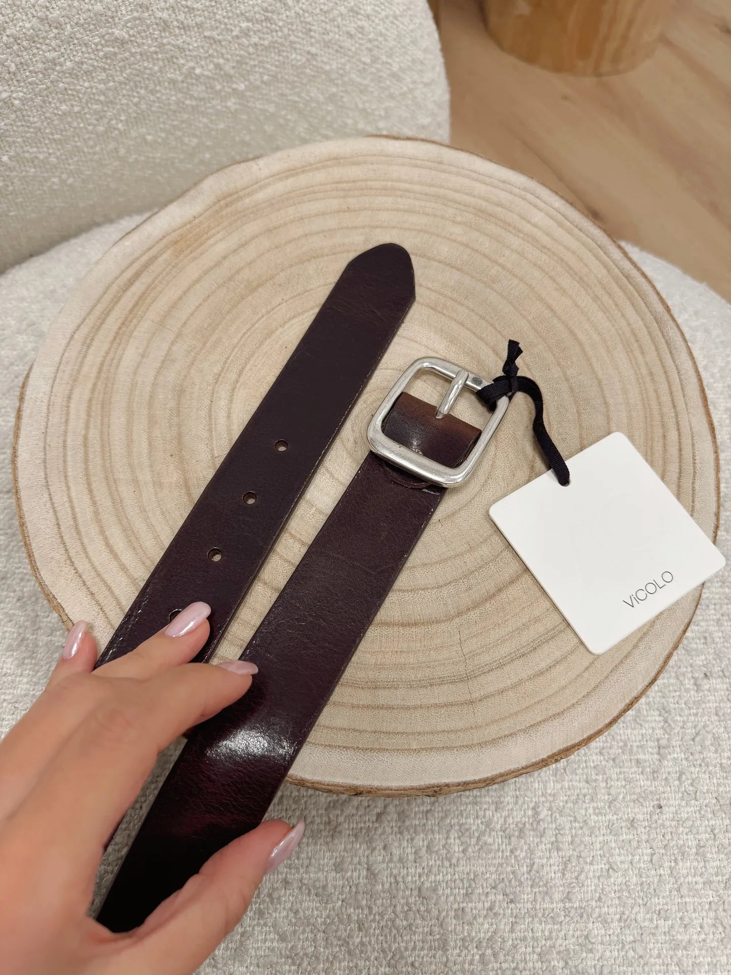 Cintura moro in vera pelle lucida fibbia argento - Vicolo