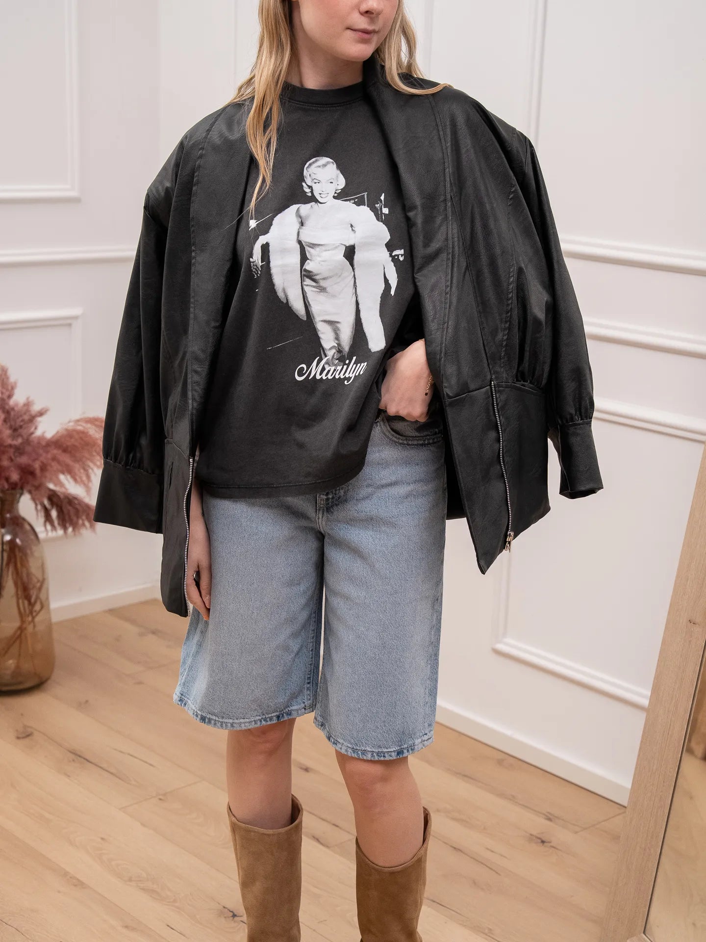 T shirt nera slavata Marilyn - JJXX