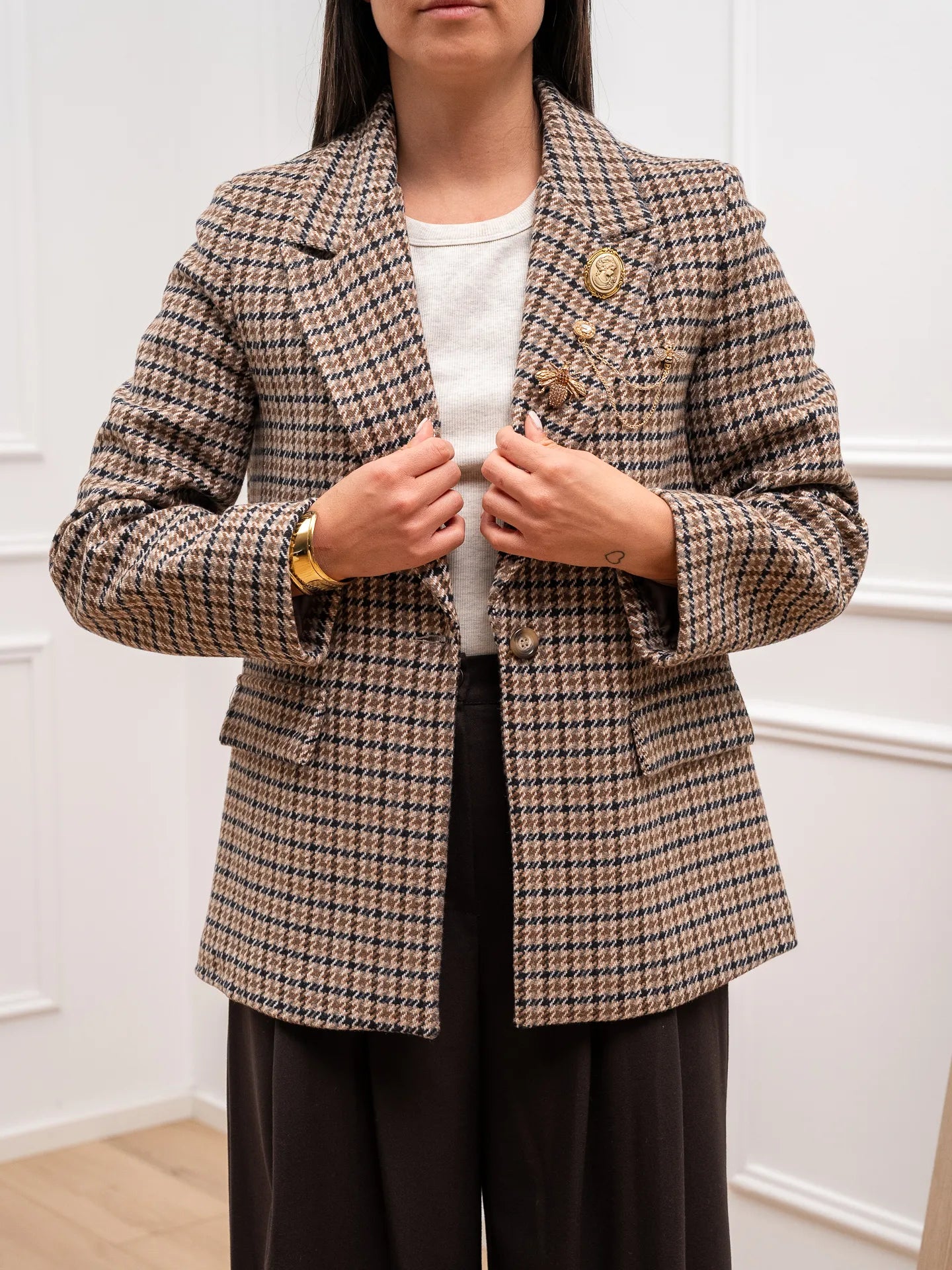 Giacca cappotto pied de poule sabbia - Vicolo