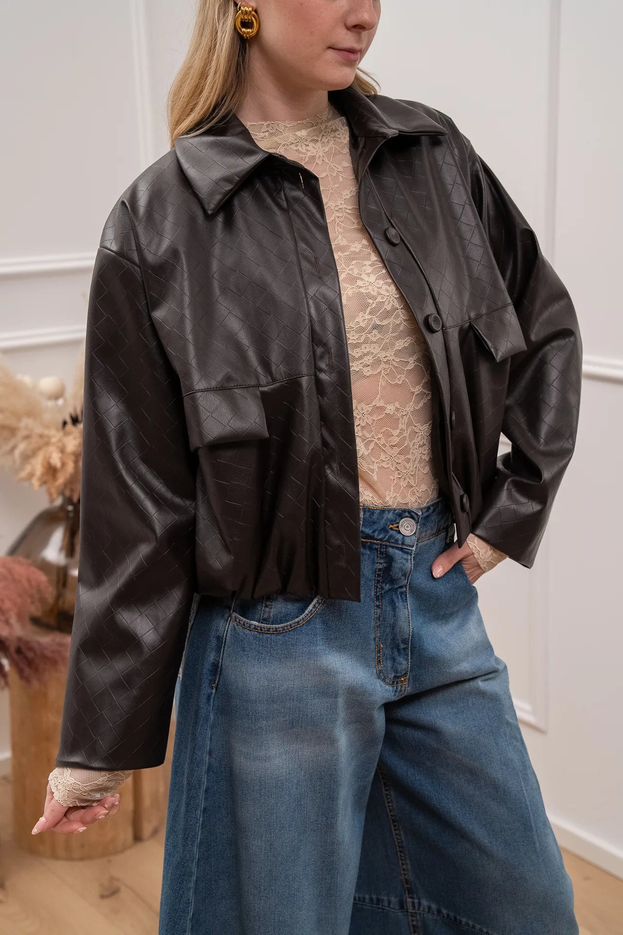 Bomber Icon crop moro effetto intrecciato - Vicolo