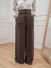 Pantaloni ampi fango mélange con cintura - Vicolo