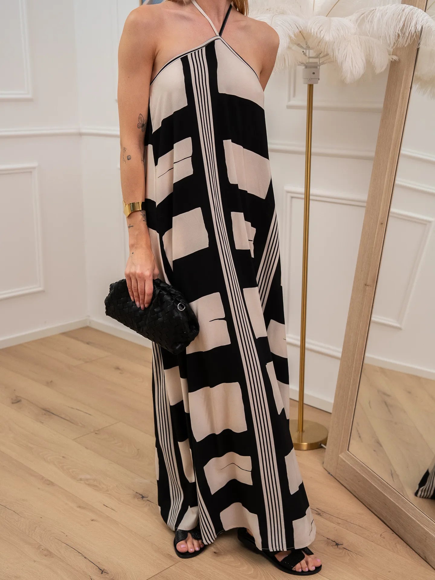 Vestito lungo fazzoletto panna e nero  - HaveOne