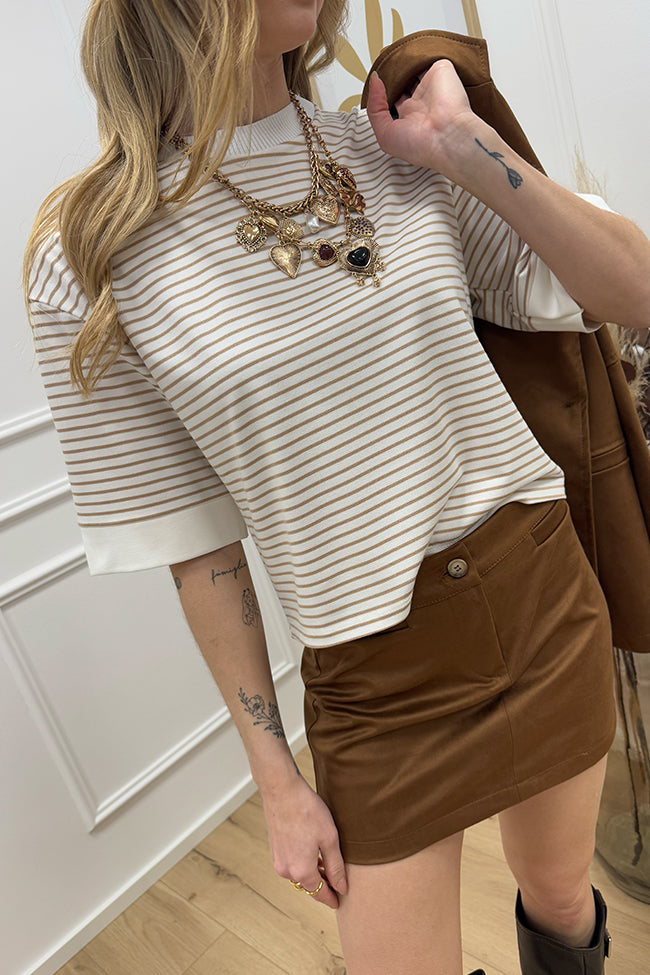 T shirt rigata beige e bianca - HaveOne