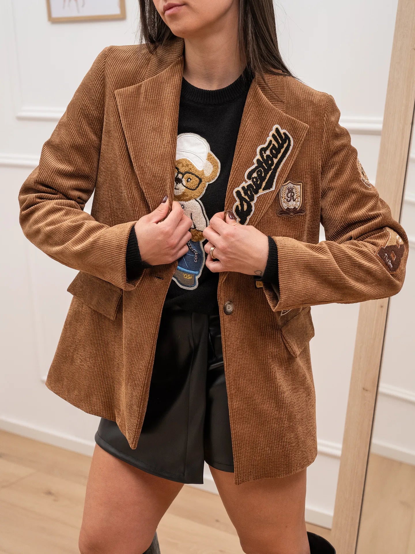 Giacca cammello a costine di velluto con patch - Vicolo