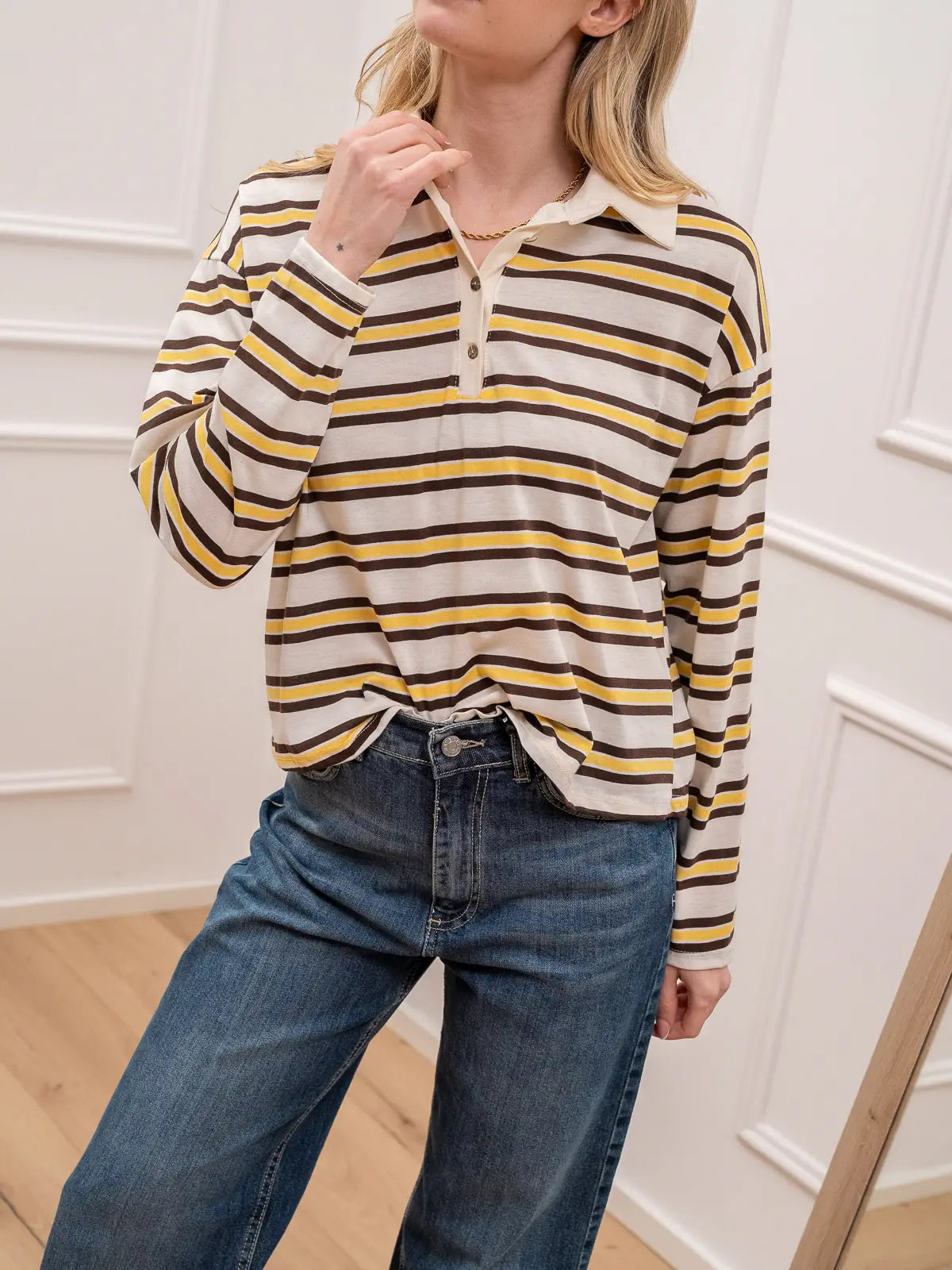 Maglia polo over rigata giallo, moro e bianco - HaveOne