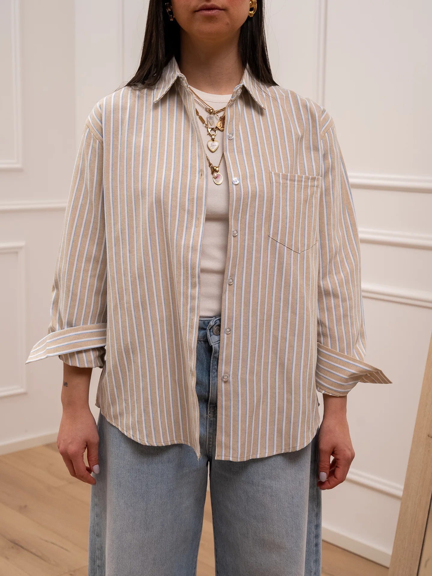 Camicia Melody rigata sabbia - Crispy