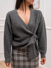 Cardigan punto pannocchia antracite con bottone laterale - HaveOne