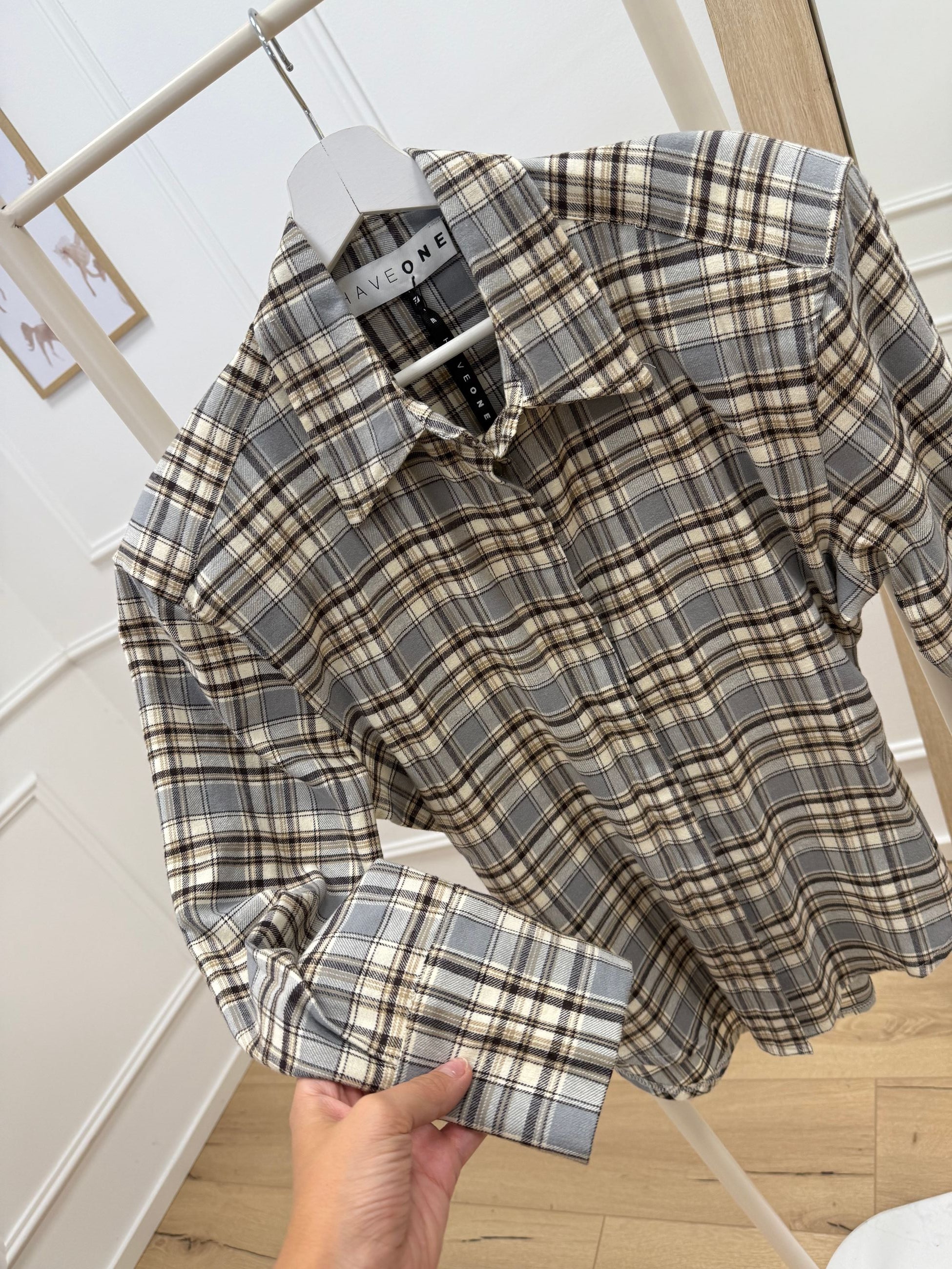 Camicia check grigia e burro con spalline - HaveOne