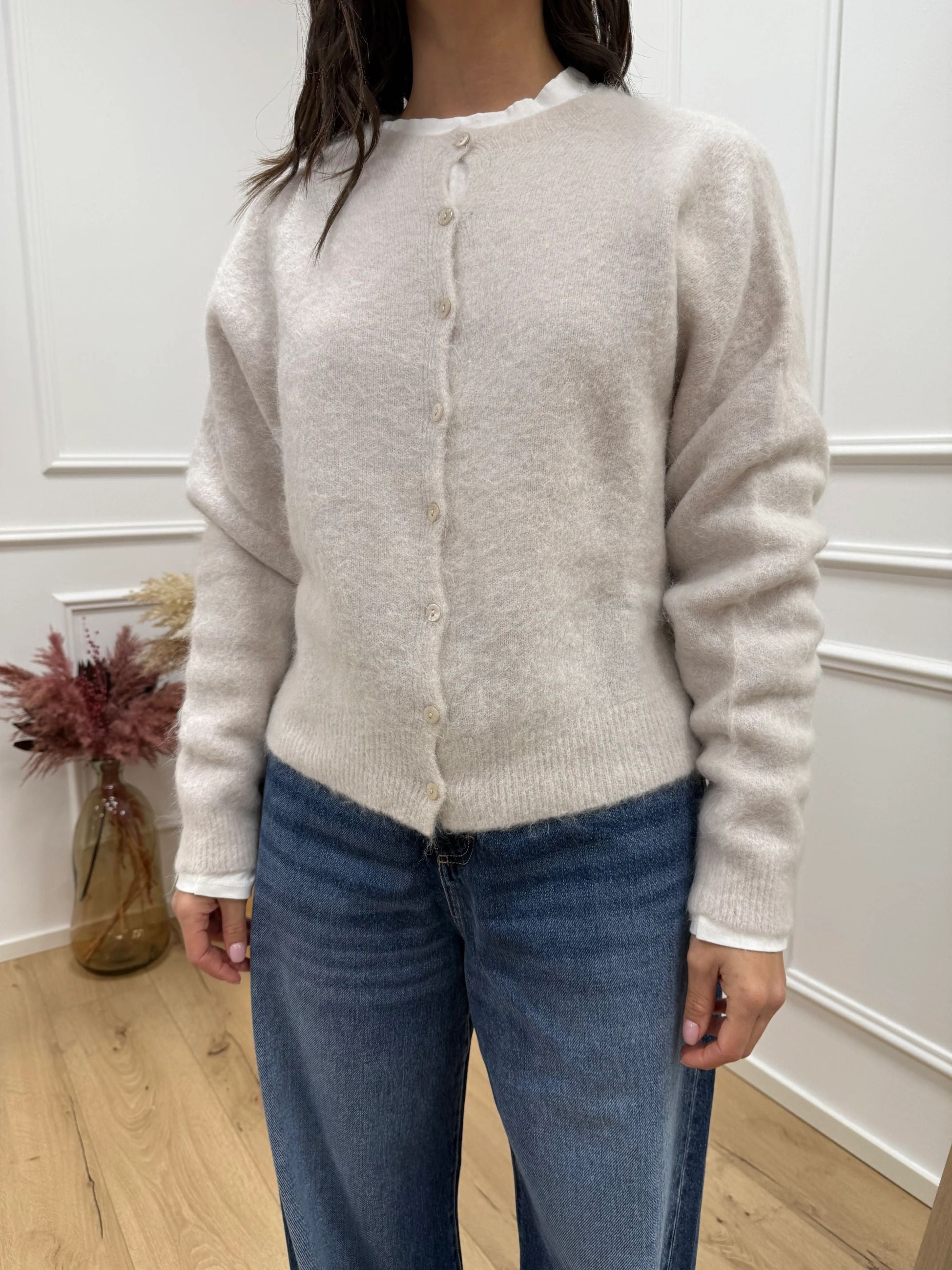 Cardigan soffice avorio in alpaca - Kontatto