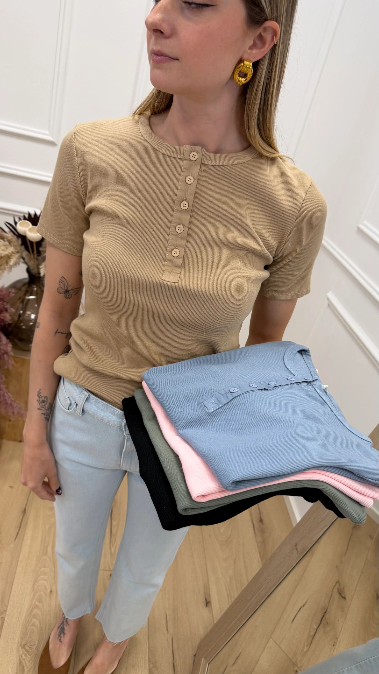 T shirt serafino safari a mezza manica - Tensione In
