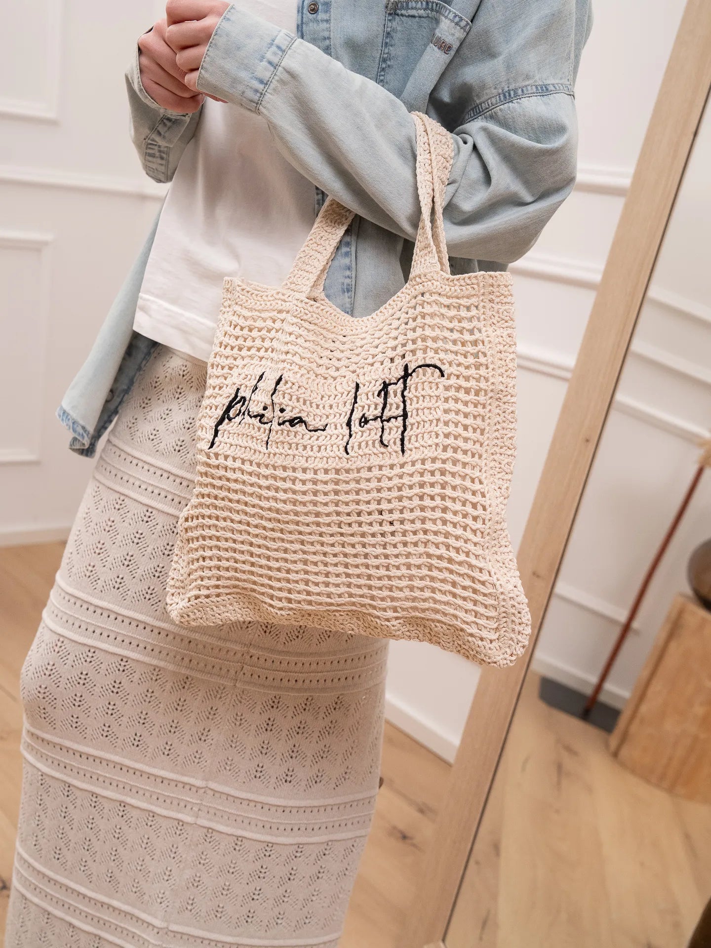 Borsa crochet naturale con logo - Philia Loft