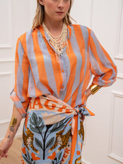 Camicia riga larga arancio e celeste in lyocell - HaveOne