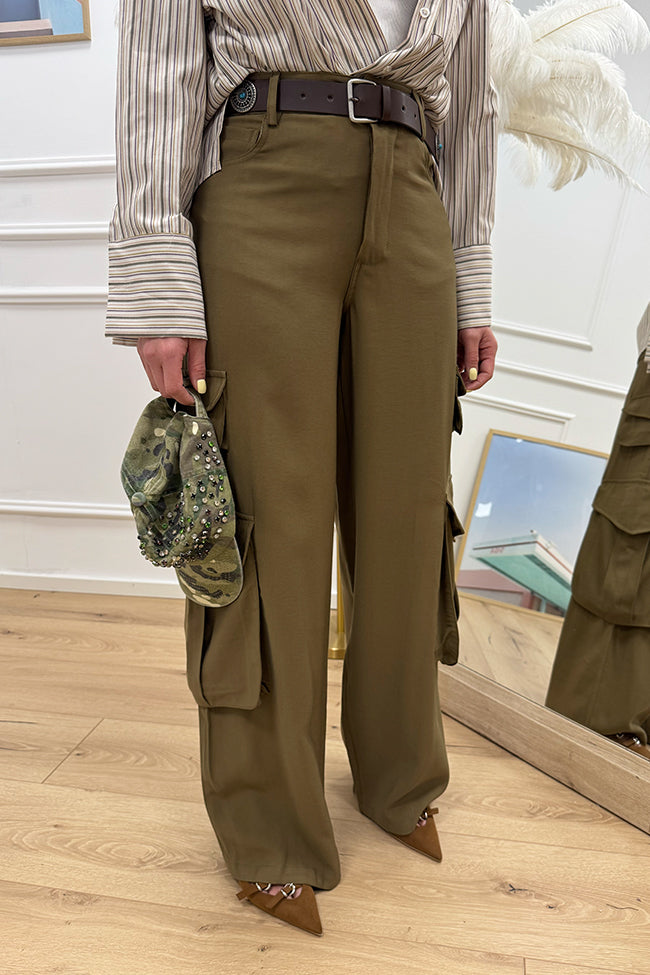 Pantaloni cargo oliva con cintura - Tensione In