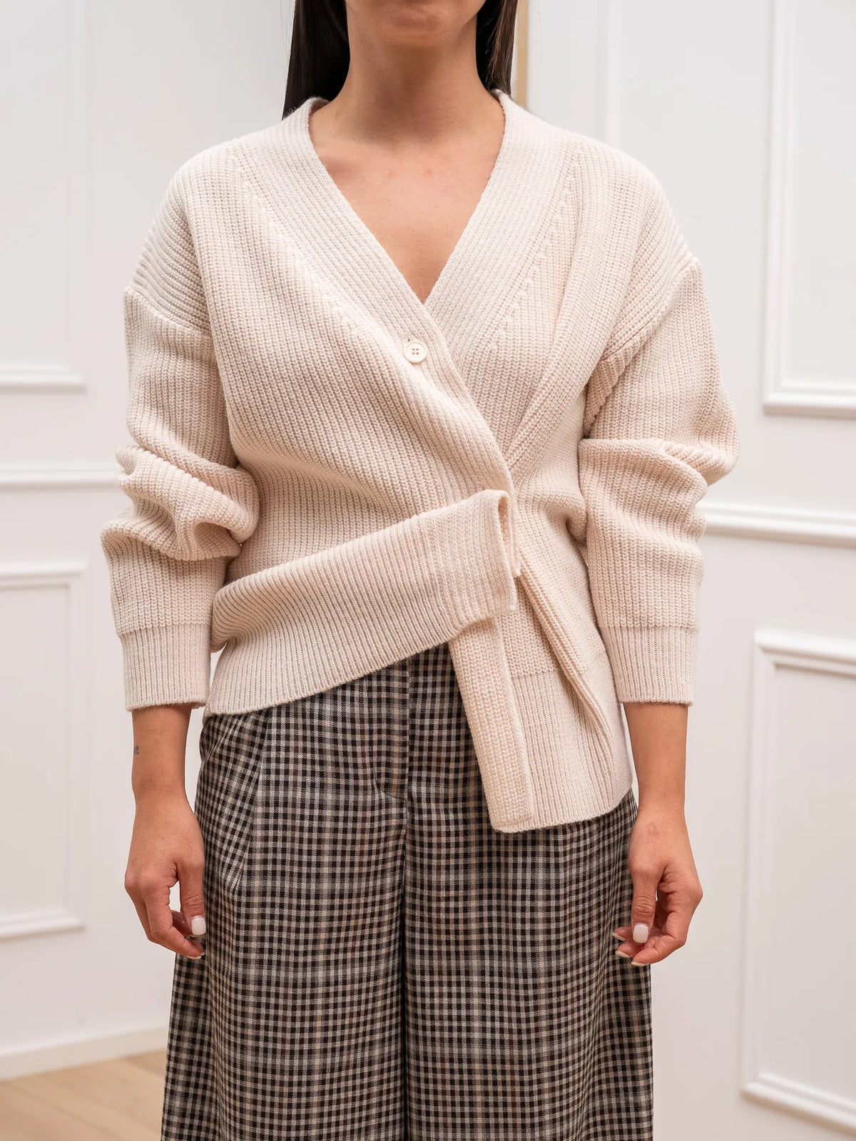 Cardigan punto pannocchia pasta con bottone laterale - HaveOne