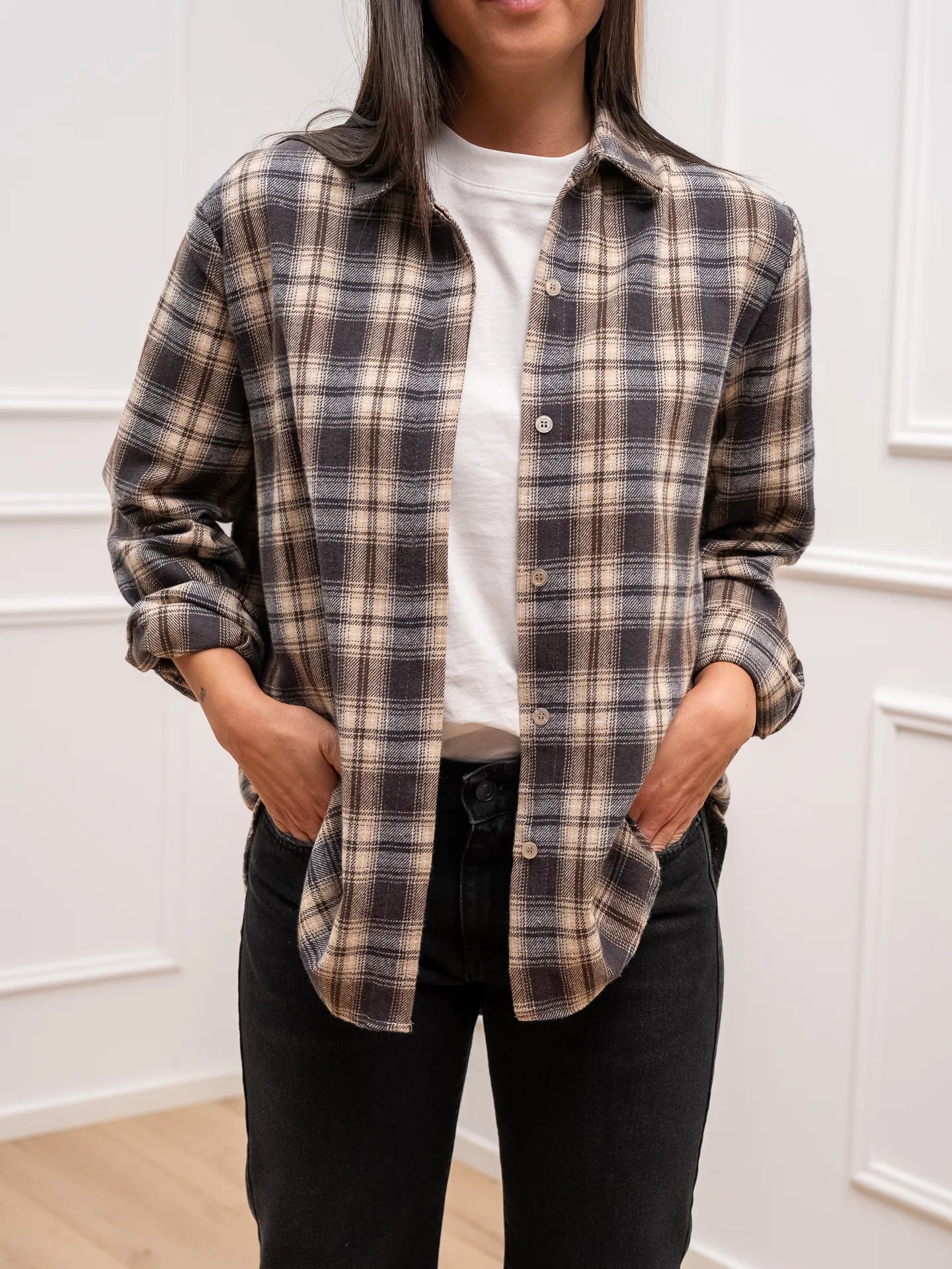 Camicia check sabbia, moro in flanella - HaveOne