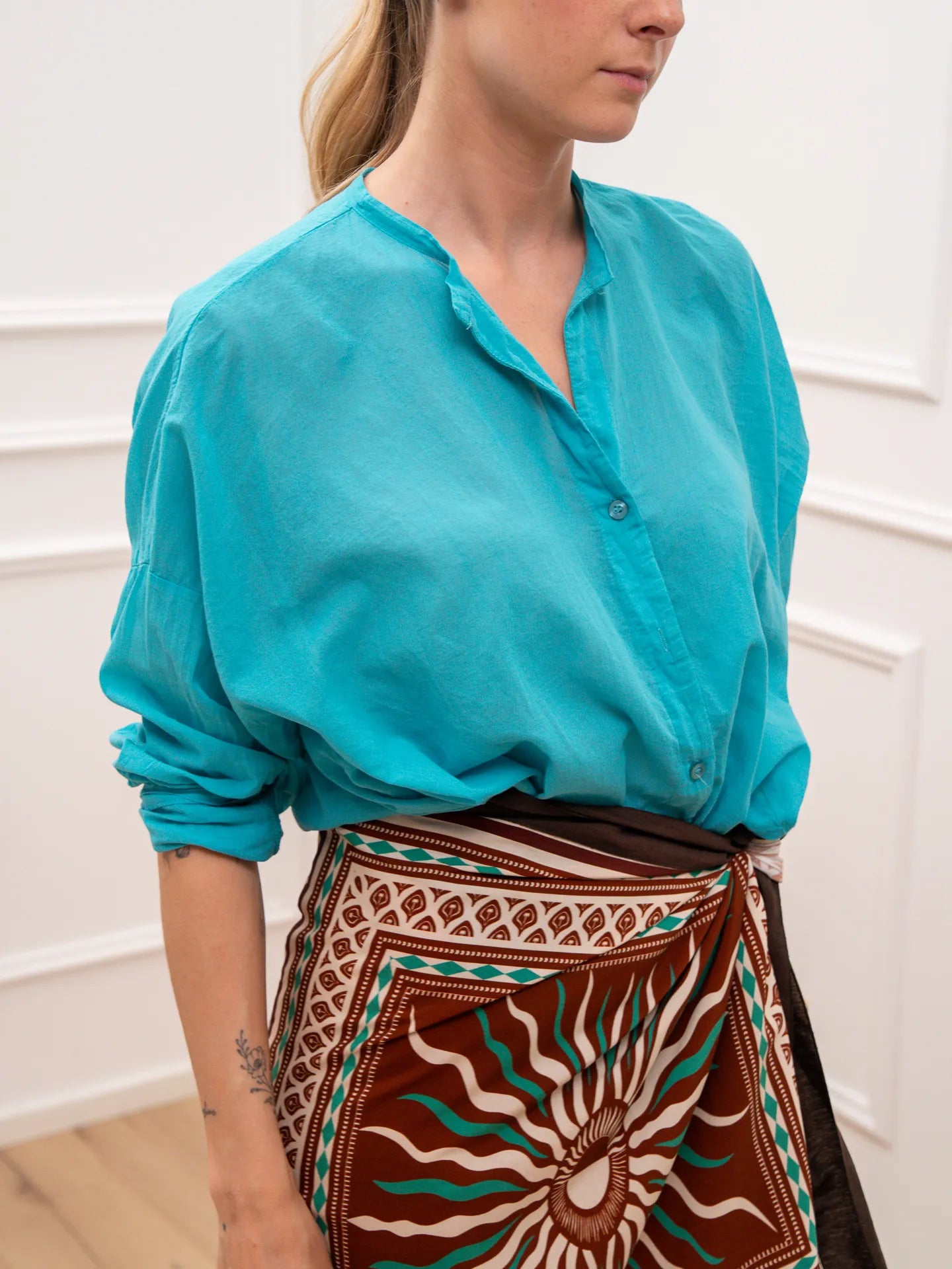 Camicia Daily turchese in mussola di cotone - Tensione In