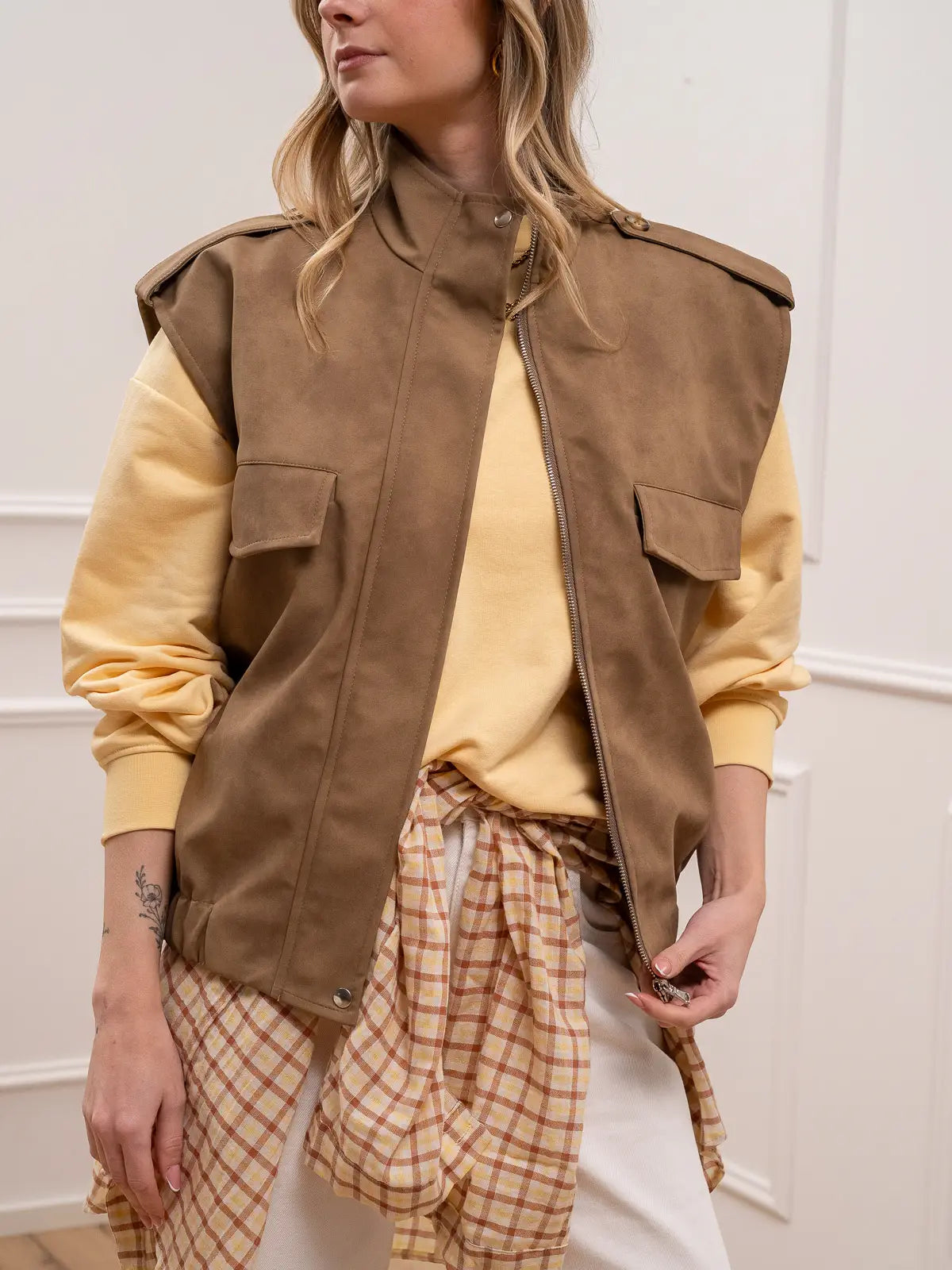 Gilet in dianetto cerato beige - HaveOne