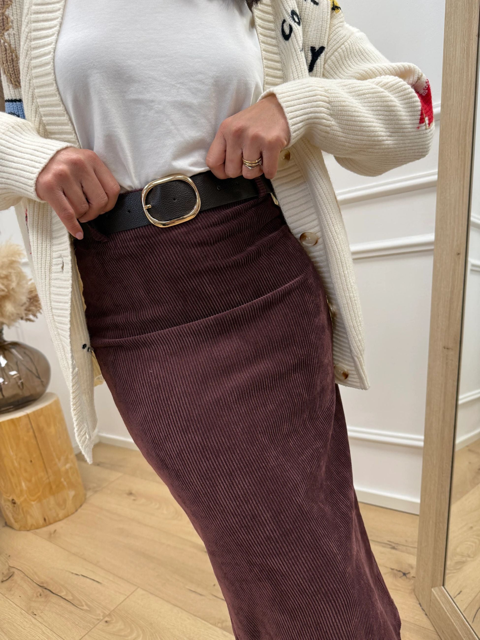 Gonna longuette a costine di velluto bordeaux - HaveOne