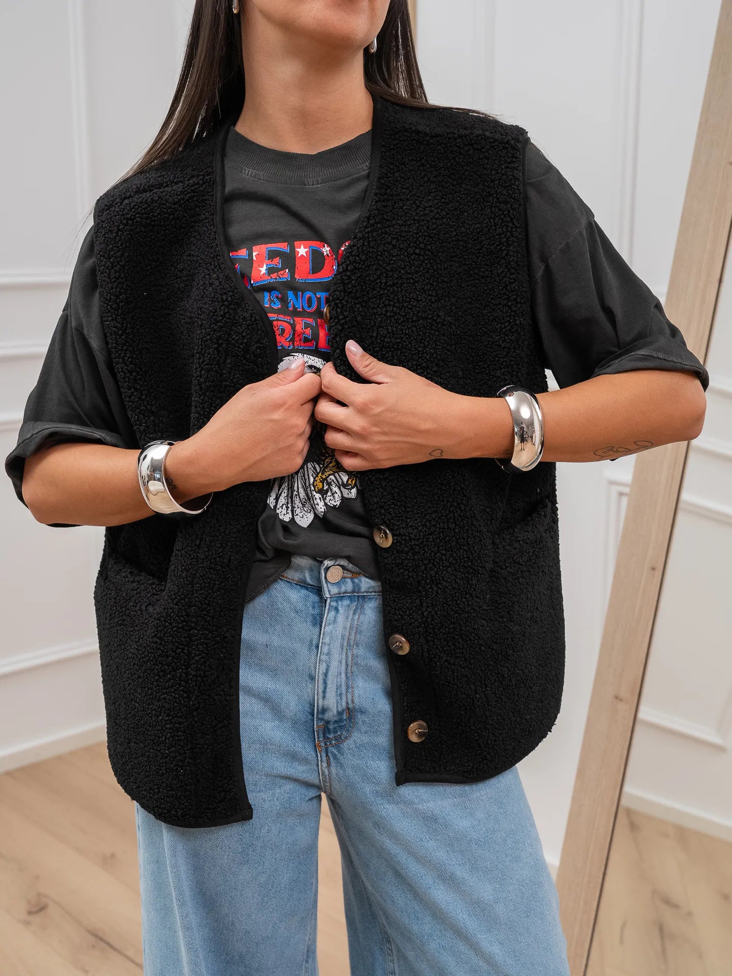 Gilet teddy nero - Vicolo