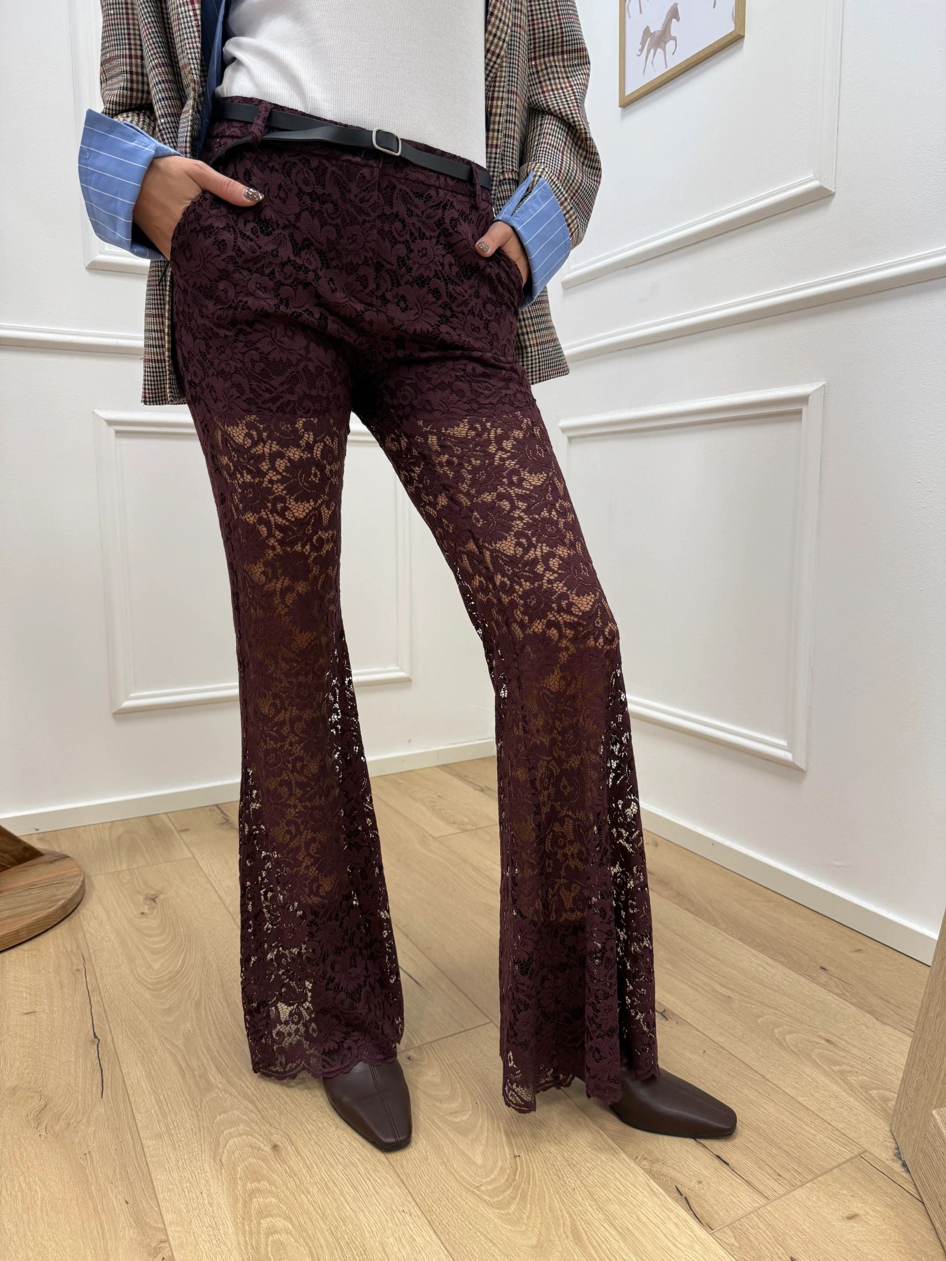Pantaloni in pizzo vino a zampa - Philia Loft