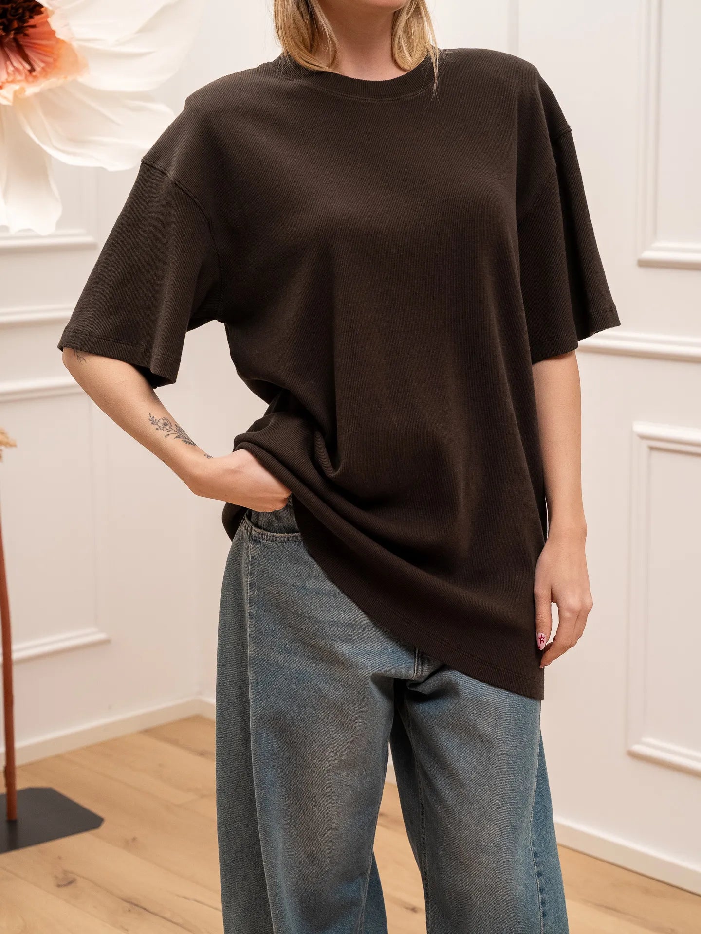 T shirt a costine fondente spalla imbottita - Vicolo